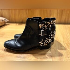 Michael Kors Salem Black Leather and Animal Print Ankle Boots